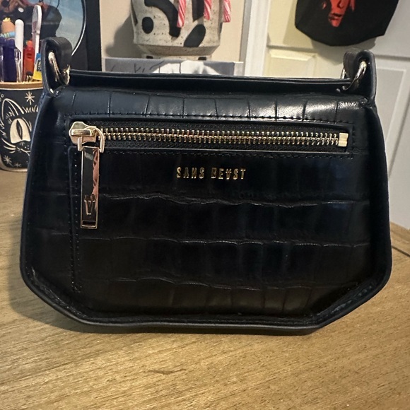 Sans Beast Handbags - Sans Beast Black Vegan Leather Croc-Texture Crossbody Bag Mini Sanctuary
